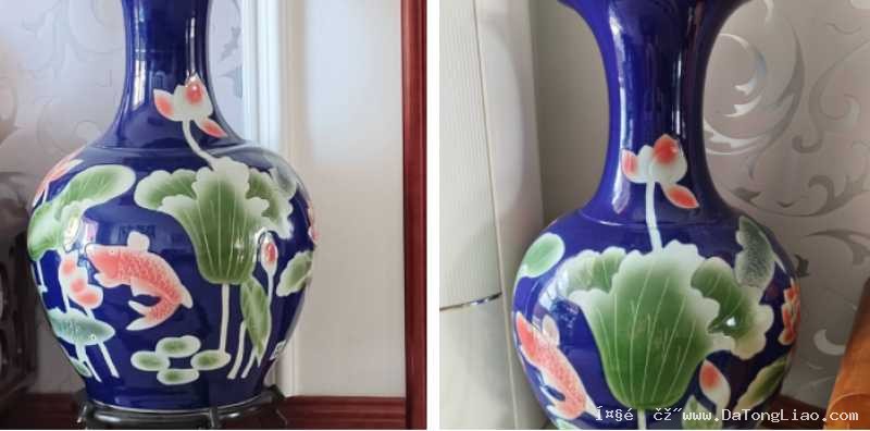 通辽市瓷瓶一对美观大气图案清晰荷花养眼年年有鱼出售